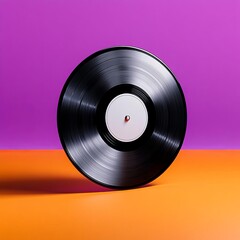 Fototapeta premium Vinyl record on a purple and orange background.