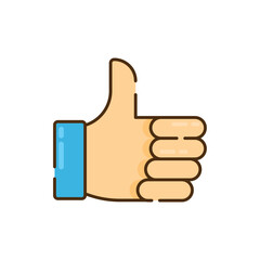 Thumbs up icons and symbols associated with winning flat design icon. editable stroke