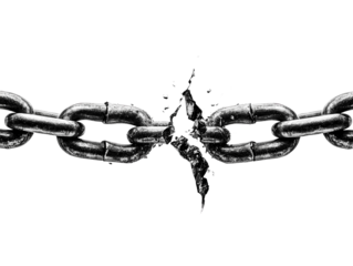 Broken metal chain isolated on a white background. PNG transparent.