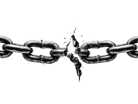 Broken metal chain isolated on a white background. PNG transparent.