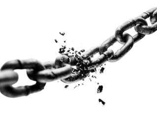 Broken metal chain isolated on a white background. PNG transparent.