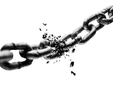 Broken metal chain isolated on a white background. PNG transparent. - Powered by Adobe