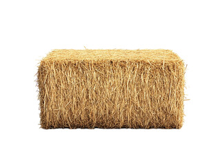 Rectangular hay bale on a white background. PNG transparent.