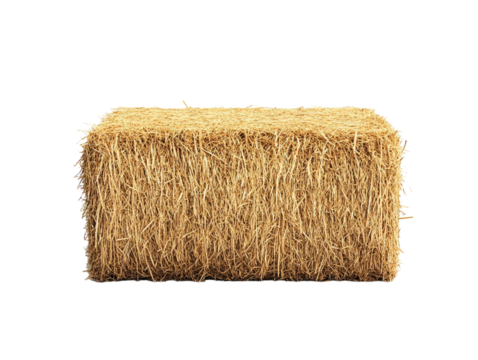 Rectangular hay bale on a white background. PNG transparent.