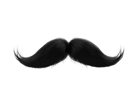 Black mustache isolated on a white background. PNG transparent.