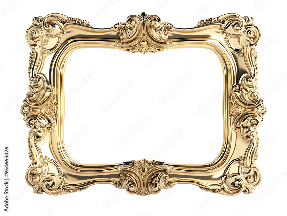 Wall mural Ornate gold picture frame on a white background. PNG transparent.