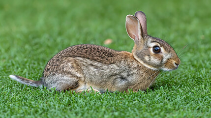 Fototapeta premium Cute Rabbit on Green Lawn - Nature Photography for Posters, Cards, and Digital Designs