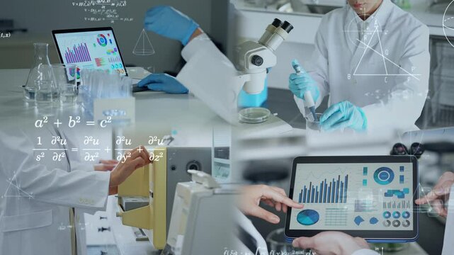 Various Research and science technology concept. Digital transformation. Transition material from a white background