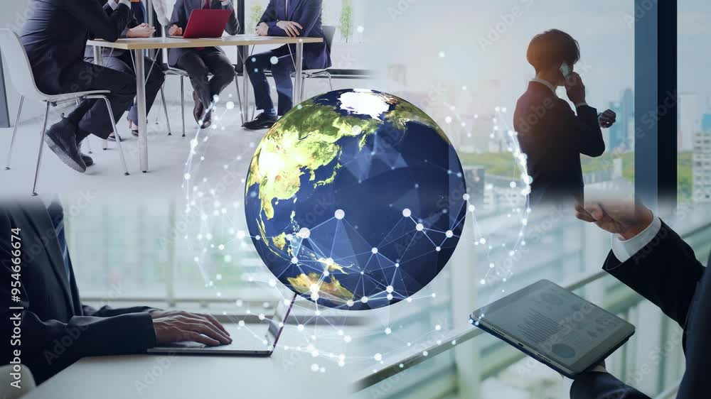 Poster various business scene and global communication network concept. worldwide business. transition mate