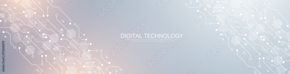Poster abstract digital technology background. digital tech motherboard texture design. engineering circuit