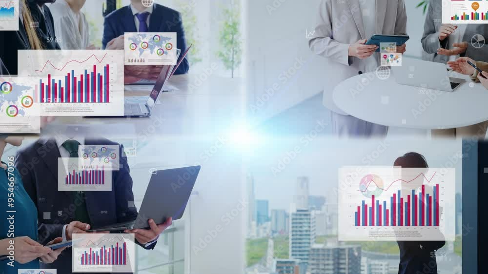 Aufkleber various business scenes and digital documents concept. business network. erp (enterprise resources p