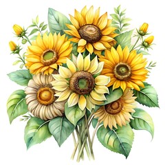 Obraz premium hand painted watercolor sunflowers bouquets with g