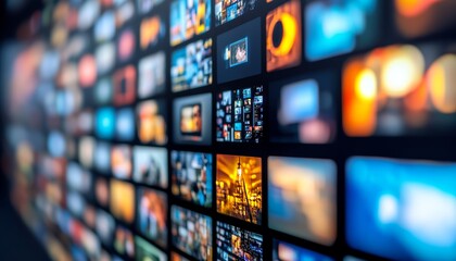 Wall of Digital Entertainment Streaming Platform Library With On-Demand Movies, Shows, and Videos