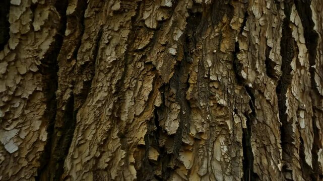 A close-up of tree bark with deep textures, slowly zooming out, showcasing rough, intricate patterns representing age and time

.