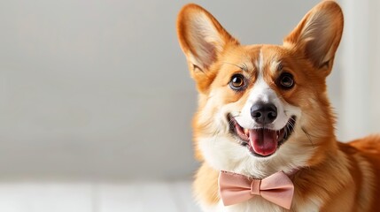 Adorable Corgi Wearing A Bowtie Sitting Upright And Smiling