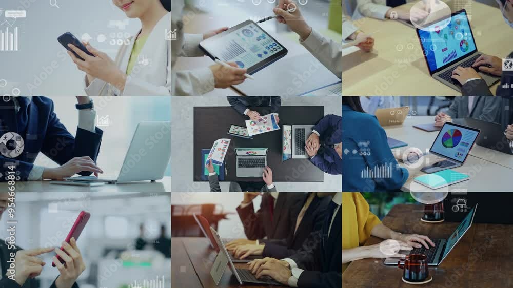 Poster various business scene and statistics data concept. management strategy. corporate marketing. financ