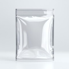 Clear plastic pouch with zipper closure, isolated on white background.