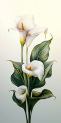 Obraz premium White watercolour calla lily zantedeschia summer flower illustration on light background. Floral blossom concept