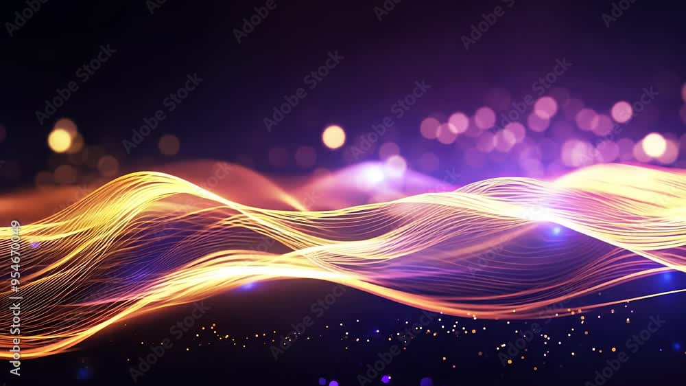 Poster abstract background with purple and blue glowing neon moving high speed wave lines and bokeh lights.