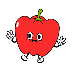 Jumping Bell pepper character character. Vector hand drawn traditional cartoon vintage, retro, kawaii character illustration icon. Isolated white background. Bell pepper character concept