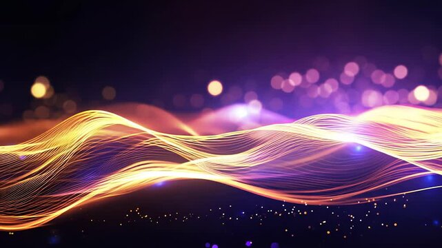 Abstract background with purple and blue glowing neon moving high speed wave lines and bokeh lights. Visualization of sound waves. Data transfer. Fantastic wallpaper