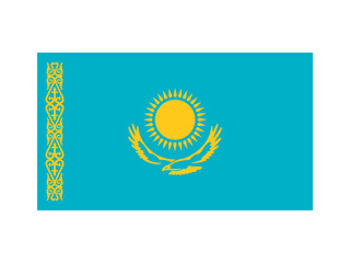 Kazakhstan national flag isolated on white. Official colors and image, simple flat design. Vector clipart element for kazakh events and news illustration, travel or politics banner.