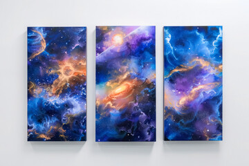 Space astronomy triptych with planets