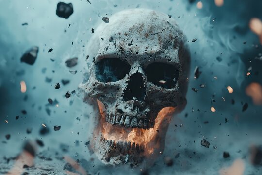 Disintegrating 3D skull with shattering effect