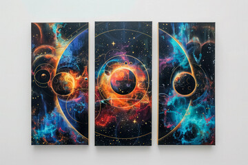 Space astronomy triptych with planets