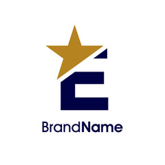 Obraz premium Minimalist Initial E Gold Star Logo