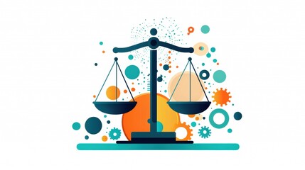 Digital scales, balancing innovation and ethics, flat design illustration