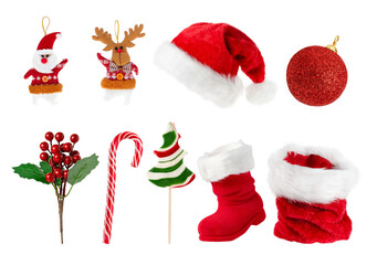 Christmas ornaments collection isolated on white background