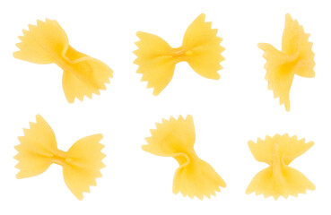 Set of farfalla or butterfly pasta isolated on white background