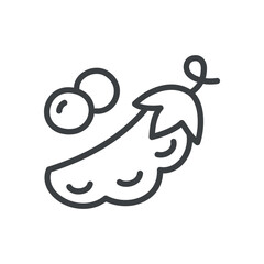 Cute pea pod icon. Hand drawn monochrome illustration of a vegetable isolated on a white background. Vector 10 EPS.