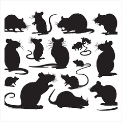 Rat and mouse collection silhouette on white background
