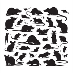 Rat and mouse collection silhouette on white background

