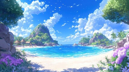 Fototapeta premium A sunny tropical coastal paradise Surrounded by turquoise waters