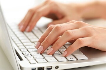Close-up of Female Hands Typing on Laptop Keyboard for Business and Technology