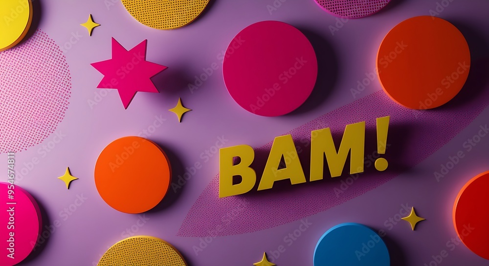 Poster minimalist pop art background with bright, high-contrast colors. features simple halftone patterns, 