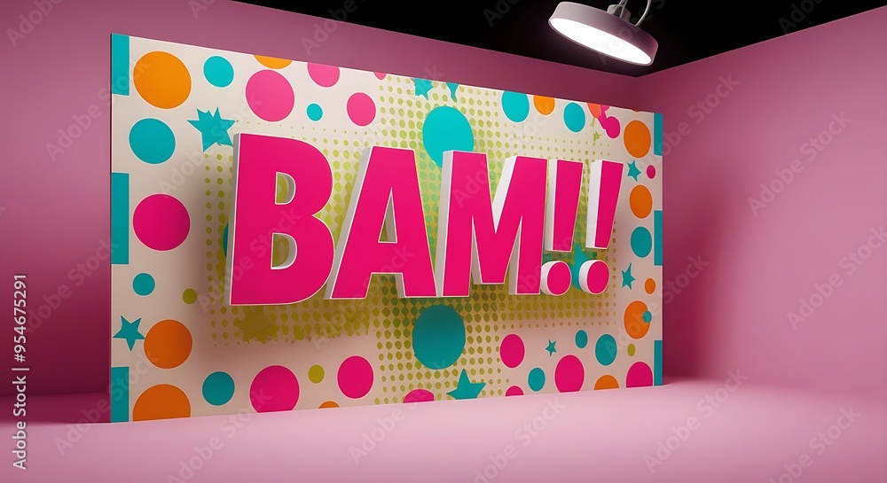 Poster minimalist pop art background with bright, high-contrast colors. features simple halftone patterns, 