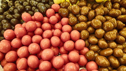 colorful fruit and chocolate covered candies