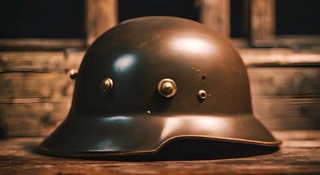 Military helmet on the battlefield.