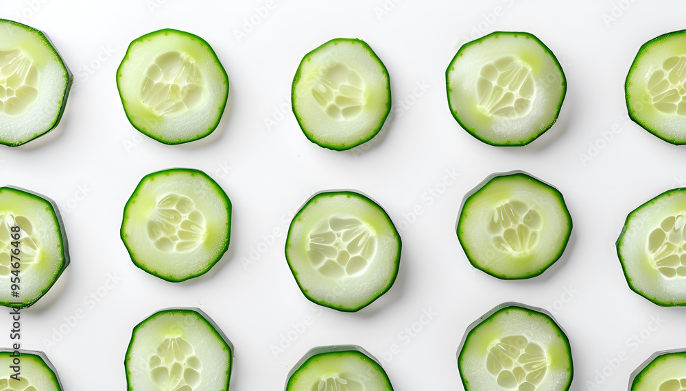 Wall mural slices of fresh cucumber on white background