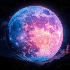 A stunning, luminous moon shines brightly against a vibrant, starry sky, showcasing cosmic beauty and mesmerizing colors.