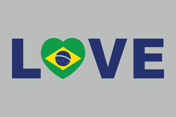 Love Word with Brazil heart shape, Brazil flag over green background vector illustration, Brazilian flag vector, Brazilian national flag graphic
