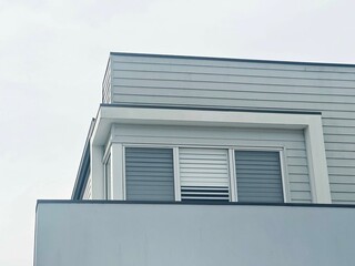 Second story architectural detail of a new modern house