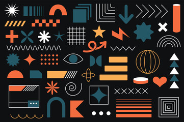 Obraz premium Brutalism elements set.Trendy abstract design. Flat vector illustration,icon collection. Geometric sticker set. Abstract art space.Simple logo vector.
