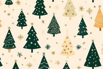 Obraz premium A charming pattern of Christmas trees decorated with stars set against a light background evoking a festive holiday spirit