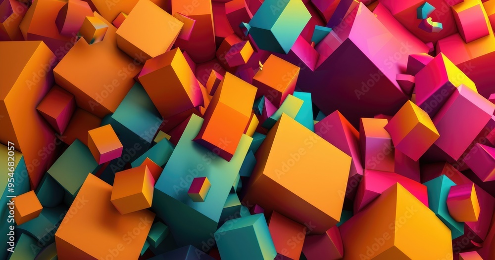 Aufkleber a vibrant arrangement of colorful geometric shapes, creating an abstract 3d pattern.