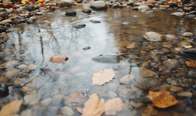  texture of water of ground in a forest river, Generative AI